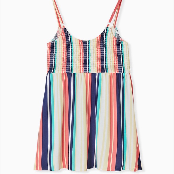 Torrid Stripe Challis Smocked Babydoll Tunic Cami - Picture 2 of 4